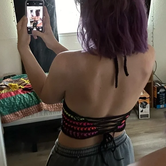Neon Darkness crochet top + matching mini tote - Picture 4 of 4